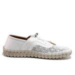 Бели дамски обувки с равна подметка, естествена кожа - всекидневни обувки за пролетта и лятото N 100019776