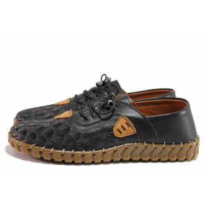 Черни дамски обувки с равна подметка, естествена кожа - всекидневни обувки за пролетта и лятото N 100019778