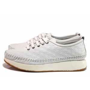 Бели дамски обувки с равна подметка, естествена кожа - ежедневни обувки за пролетта и лятото N 100019775