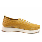 Жълти дамски обувки с равна подметка, естествена кожа - всекидневни обувки за пролетта и лятото N 100019774