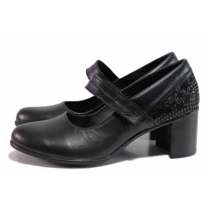 Черни анатомични дамски обувки със среден ток, естествена кожа - всекидневни обувки за пролетта и есента N 100019789