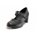 Черни анатомични дамски обувки със среден ток, естествена кожа - всекидневни обувки за пролетта и есента N 100019789