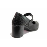 Черни анатомични дамски обувки със среден ток, естествена кожа - всекидневни обувки за пролетта и есента N 100019789