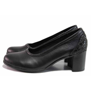 Черни анатомични дамски обувки със среден ток, естествена кожа - ежедневни обувки за пролетта и есента N 100019790