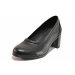 Черни анатомични дамски обувки със среден ток, естествена кожа - ежедневни обувки за пролетта и есента N 100019790
