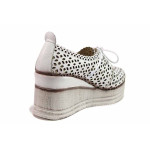 Бели дамски обувки с платформа, естествена кожа перфорирана - всекидневни обувки за пролетта и лятото N 100019805