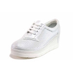 Бели дамски обувки с платформа, естествена кожа перфорирана - всекидневни обувки за пролетта и лятото N 100019807