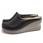 Черни дамски чехли, естествена кожа перфорирана - всекидневни обувки за лятото N 100019809