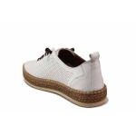 Бели дамски обувки с равна подметка, естествена кожа - ежедневни обувки за пролетта и есента N 100019820