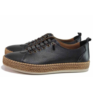 Черни анатомични дамски обувки с равна подметка, естествена кожа - всекидневни обувки за пролетта и есента N 100019821