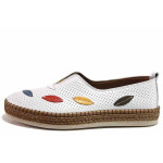 Бели дамски обувки с равна подметка, естествена кожа - всекидневни обувки за пролетта и лятото N 100019841