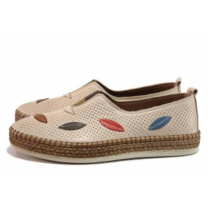 Бежови анатомични дамски обувки с равна подметка, естествена кожа - ежедневни обувки за пролетта и лятото N 100019842