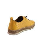 Жълти дамски обувки с равна подметка, естествена кожа - спортни обувки за пролетта и лятото N 100019844