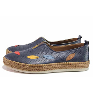 Тъмносини дамски обувки с равна подметка, естествена кожа - всекидневни обувки за пролетта и лятото N 100019843