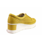 Жълти дамски обувки с платформа, естествена кожа перфорирана - всекидневни обувки за пролетта и лятото N 100019849