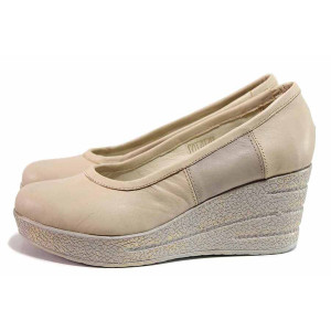 Бежови анатомични дамски обувки с платформа, естествена кожа - всекидневни обувки за пролетта и лятото N 100019878