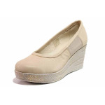 Бежови анатомични дамски обувки с платформа, естествена кожа - всекидневни обувки за пролетта и лятото N 100019878