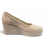 Бежови анатомични дамски обувки с платформа, естествена кожа - всекидневни обувки за пролетта и лятото N 100019878