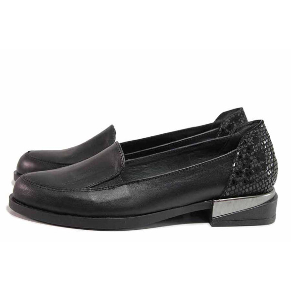 Черни анатомични дамски обувки с равна подметка, естествена кожа - ежедневни обувки за пролетта и лятото N 100019881