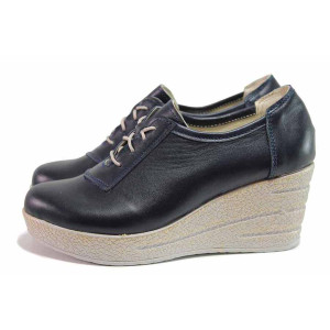 Сини анатомични дамски обувки с платформа, естествена кожа - всекидневни обувки за пролетта и лятото N 100019880