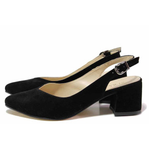 Черни дамски обувки със среден ток, качествен еко-велур - официални обувки за пролетта и лятото N 100019896