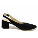 Черни дамски обувки със среден ток, качествен еко-велур - официални обувки за пролетта и лятото N 100019896