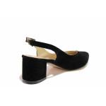 Черни дамски обувки със среден ток, качествен еко-велур - официални обувки за пролетта и лятото N 100019896