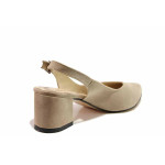 Бежови дамски обувки със среден ток, качествен еко-велур - ежедневни обувки за пролетта и лятото N 100019895