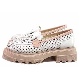 Бели дамски обувки с равна подметка, естествена кожа - всекидневни обувки за пролетта и лятото N 100019897