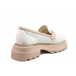 Бели дамски обувки с равна подметка, естествена кожа - всекидневни обувки за пролетта и лятото N 100019897