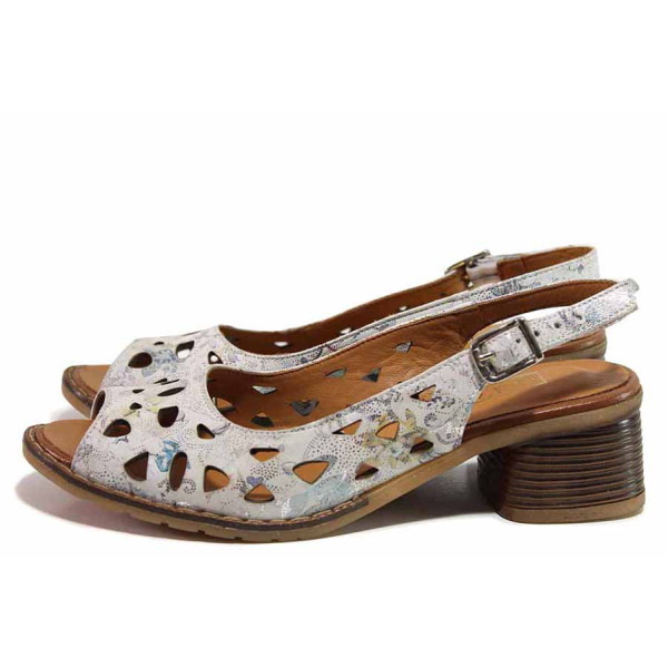 Бели дамски сандали, естествена кожа перфорирана - всекидневни обувки за пролетта и лятото N 100019925