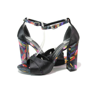 Черни дамски сандали, сатенена материя - официални обувки за лятото N 100019947