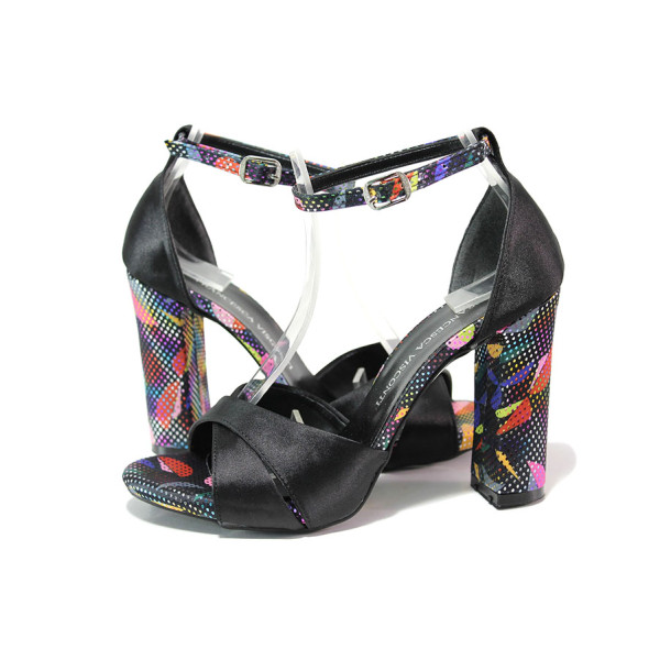 Черни дамски сандали, сатенена материя - официални обувки за лятото N 100019947