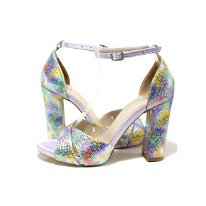 Шарени дамски сандали, сатенена материя - елегантни обувки за лятото N 100019948