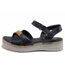 Тъмносини дамски сандали, естествена кожа - ежедневни обувки за лятото N 100020055