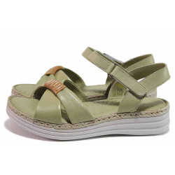 Зелени дамски сандали, естествена кожа - всекидневни обувки за лятото N 100020056