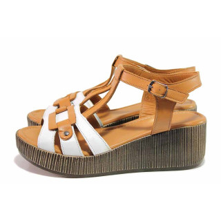 Бели дамски сандали, естествена кожа - всекидневни обувки за лятото N 100020129