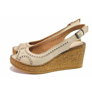 Бежови анатомични дамски сандали, естествена кожа - всекидневни обувки за лятото N 100020131