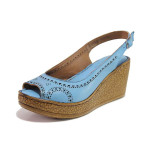 Сини дамски сандали, естествена кожа перфорирана - всекидневни обувки за лятото N 100020215