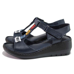 Тъмносини дамски сандали, естествена кожа - ежедневни обувки за лятото N 100020216