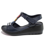 Тъмносини дамски сандали, естествена кожа - ежедневни обувки за лятото N 100020216