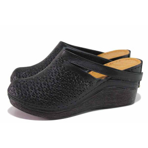 Черни дамски чехли, естествена кожа перфорирана - ежедневни обувки за лятото N 100020227