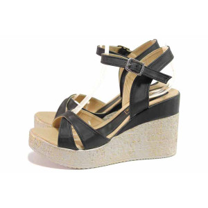 Черни дамски сандали, здрава еко-кожа - ежедневни обувки за лятото N 100020240