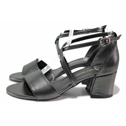 Сиви анатомични дамски сандали, здрава еко-кожа - официални обувки за лятото N 100020246