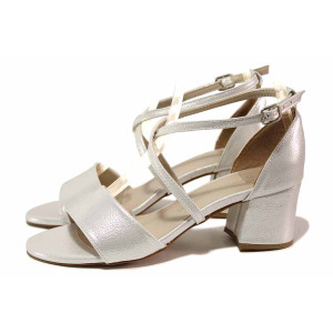 Сребристи дамски сандали, здрава еко-кожа - елегантни обувки за лятото N 100020247