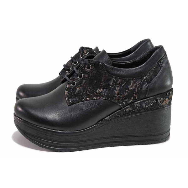 Черни дамски обувки с платформа, естествена кожа - всекидневни обувки за есента и зимата N 100020401