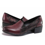 Винени анатомични дамски обувки със среден ток, естествена кожа - всекидневни обувки за пролетта и есента N 100020409