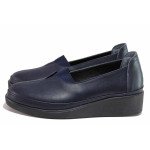 Сини анатомични дамски обувки с равна подметка, естествена кожа - ежедневни обувки за пролетта и есента N 100020406