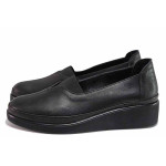 Черна анатомични дамски обувки с равна подметка, естествена кожа - всекидневни обувки за пролетта и есента N 100020407