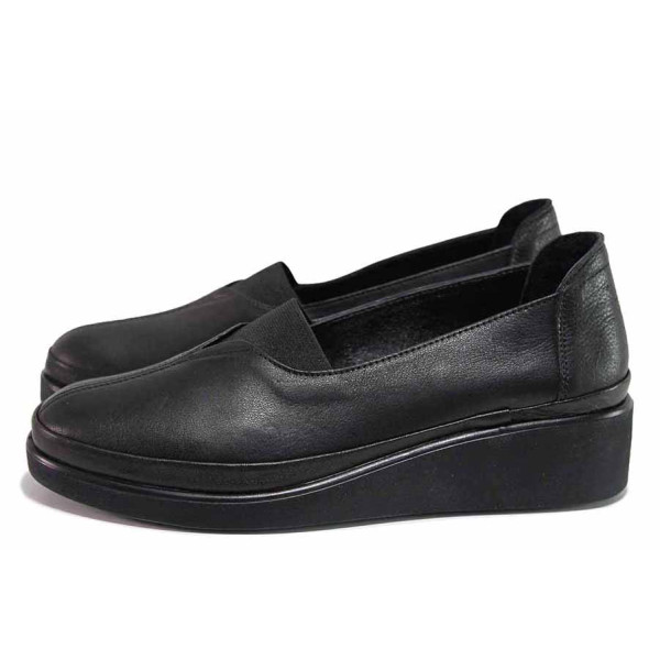 Черна анатомични дамски обувки с равна подметка, естествена кожа - всекидневни обувки за пролетта и есента N 100020407